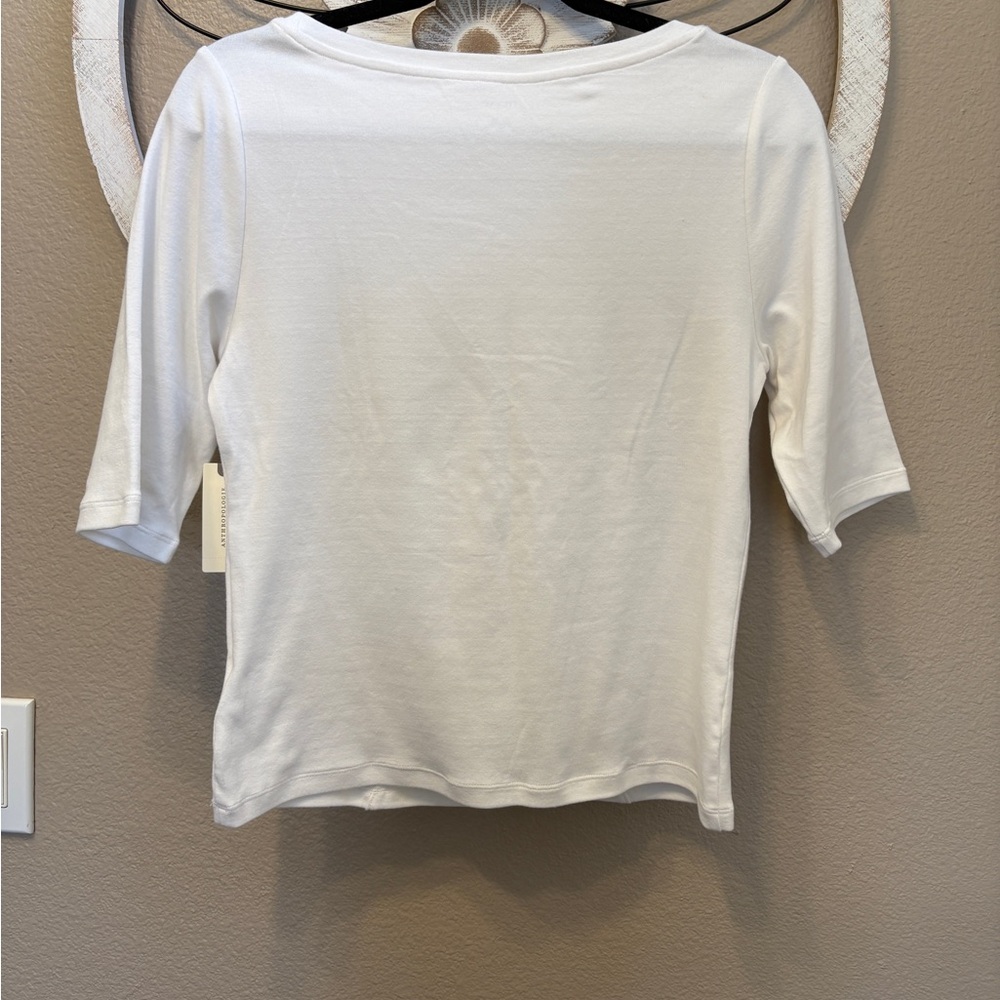 Anthropologie Maeve White Boatneck Short Sleeve Tee - Picture 2 of 5